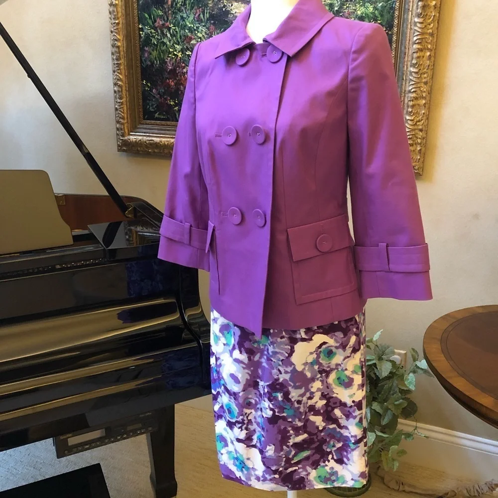 Halogen Double Breasted Button Front 3/4 Sleeve Purple Jacket Women’s Small EUC